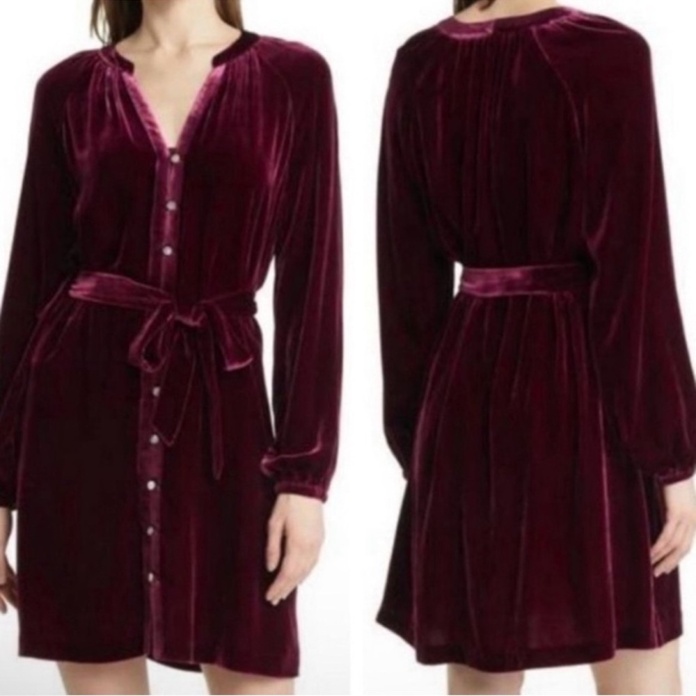 Faherty Naomi Vintage Silk Burgundy Velvet Mini Dress Women Size XS
